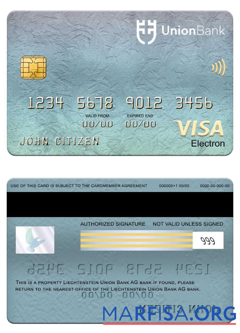 Blank Liechtenstein union bank visa electron card download for verification